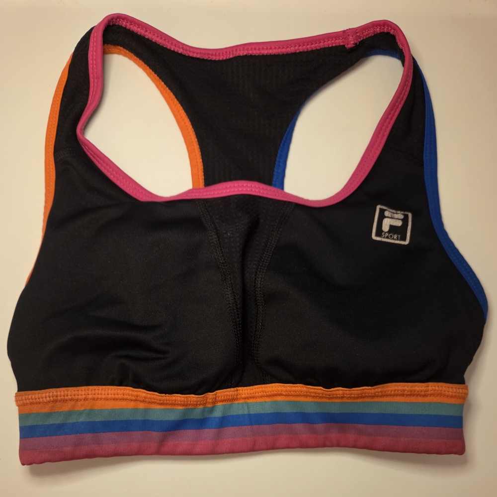 Fila Women's Black Multicolor Sports Bra Lightly Padded - Size XS